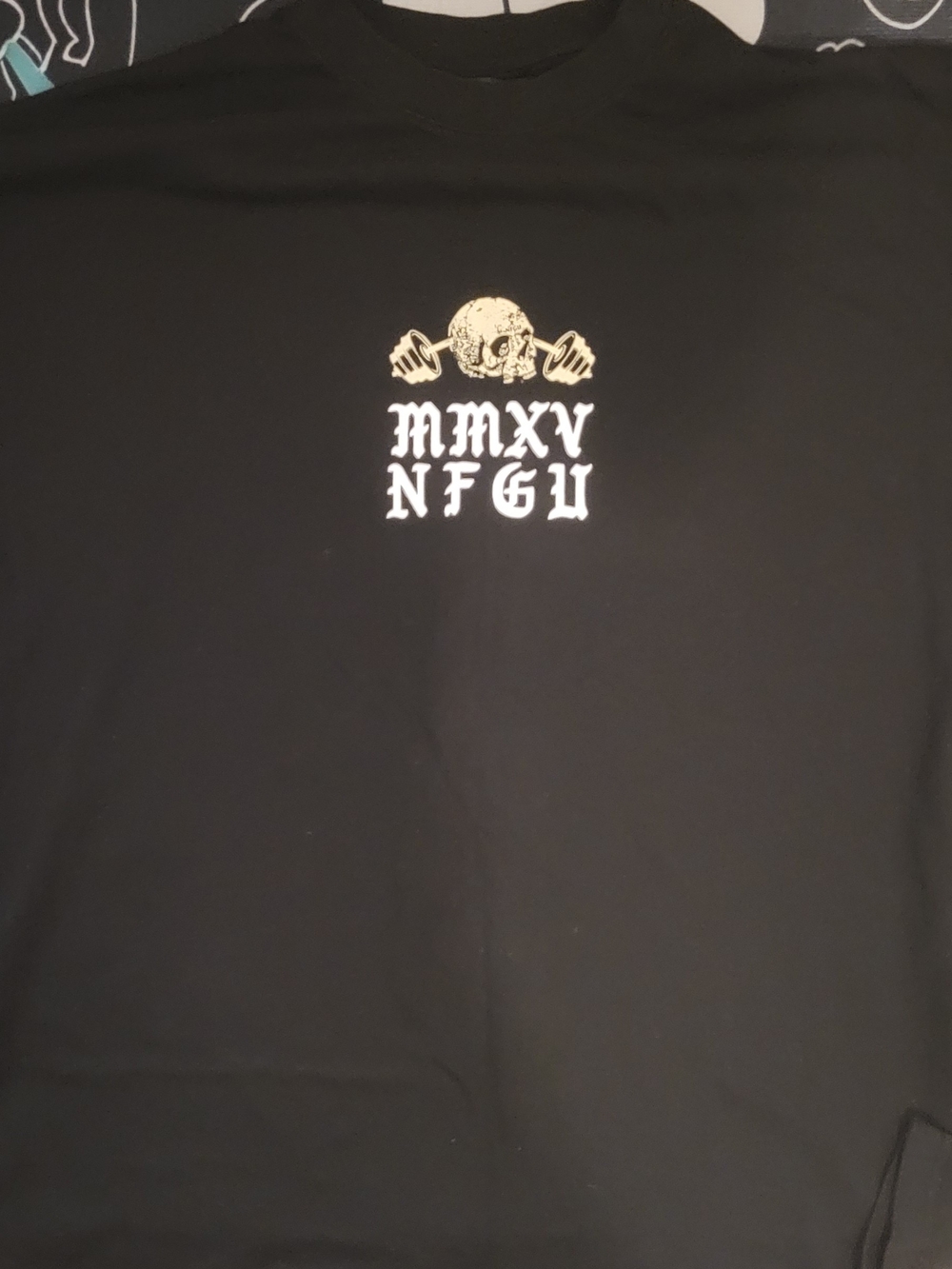 Darc Sport Black Short Sleeve Tee with Cream Skull & Barbell Graphic